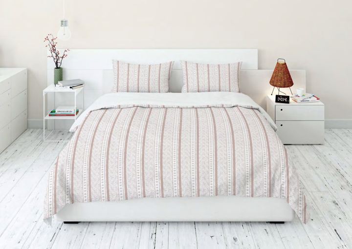 Bedroom with striped Marie-Antoinette bed linen