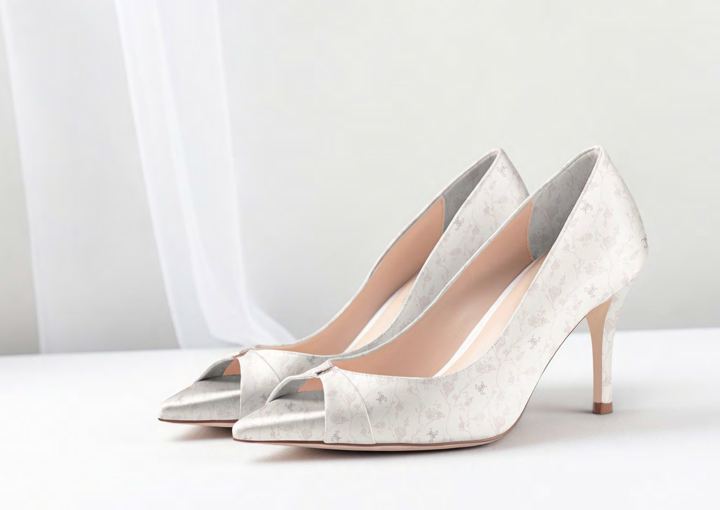Cream Marie-Antoinette court shoes with a lace pattern