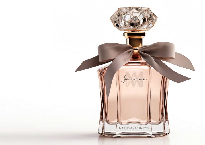 Rose-gold perfume bottle with a satin bow