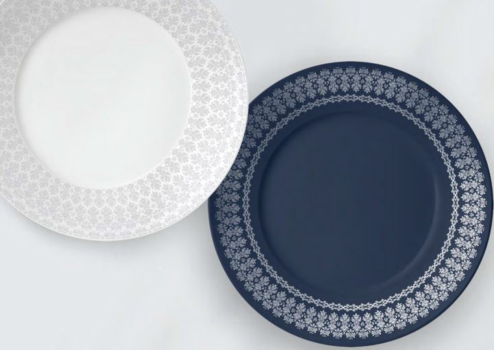 Navy and white patterned plates