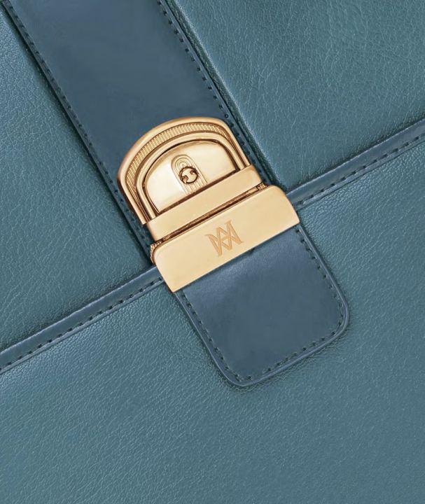 Navy leather wallet with gold clasp